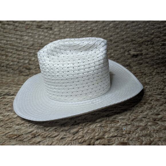 Vintage Rockmount Ranch Wear White Straw Cowboy Hat Feathers Size 7 3/8 Cowgirl main image 5